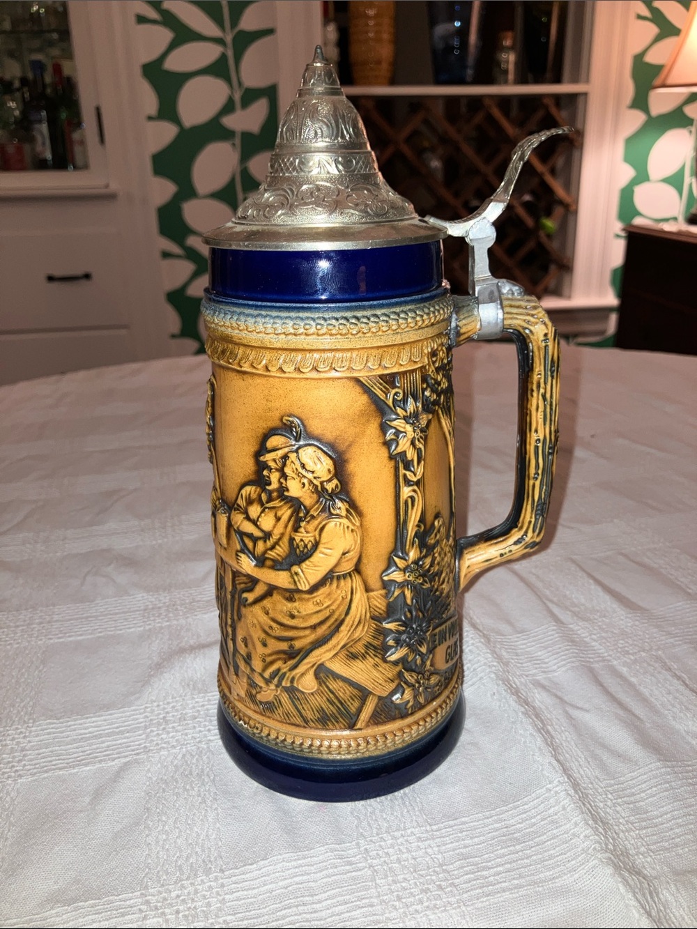 Vintage Gerz German Ceramic 1L Beer Stein, 11-1/4” H, 4-1/2” Dia.